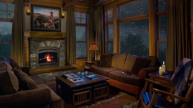 Cozy Cabin Ambience Rain And Fireplace -Cozy Cabin Rain Official Video