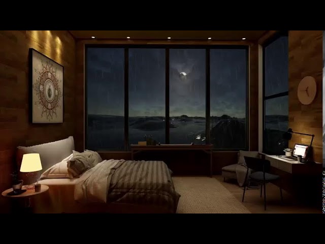 Cozy room ambience ASMR🌙 Rain on window sounds  for sleep, study, relaxation.